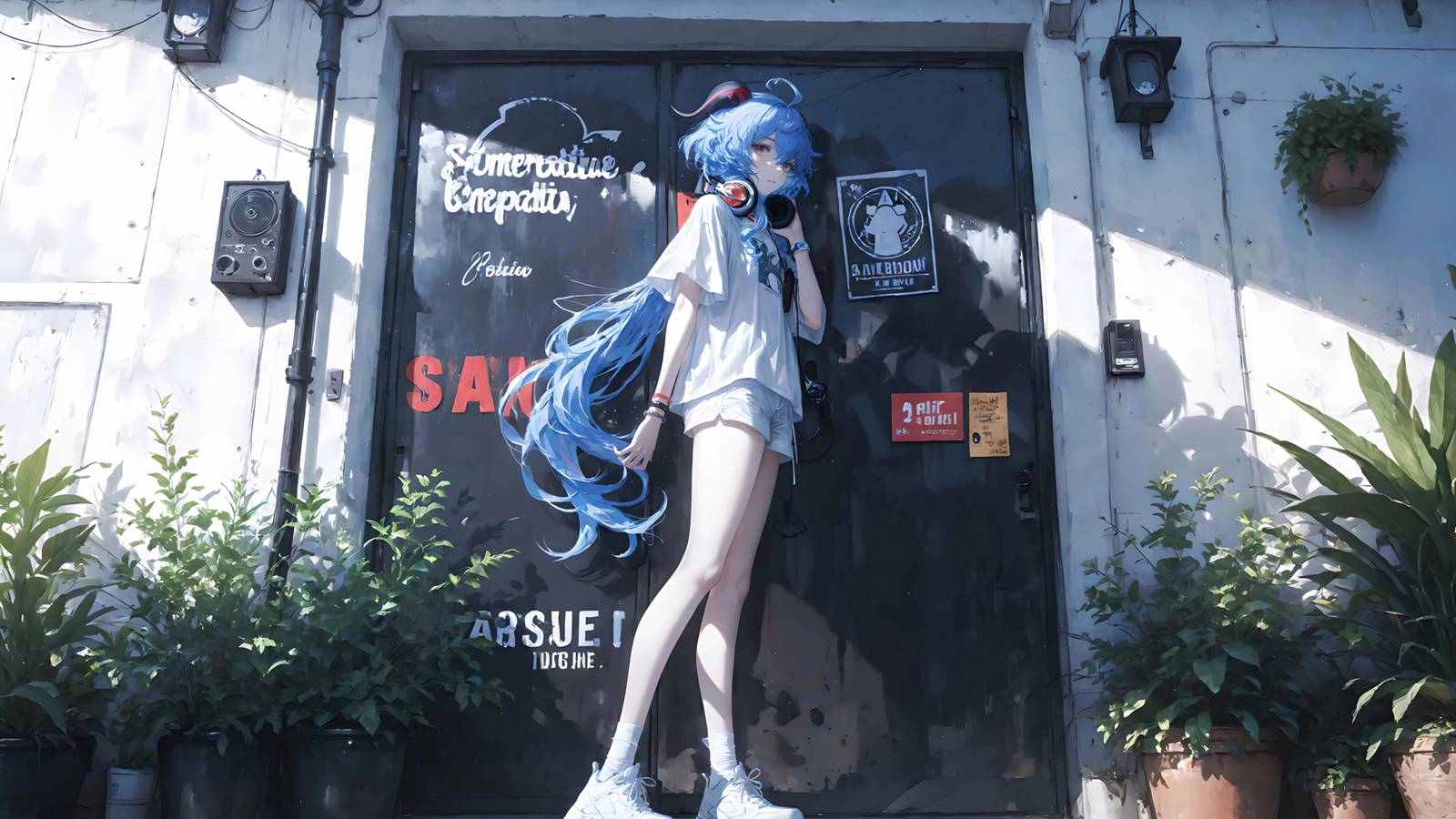 桌面壁纸 012 原神 甘雨 蓝发 白色短袖 夏装 4K动漫壁纸 3840×2400插图