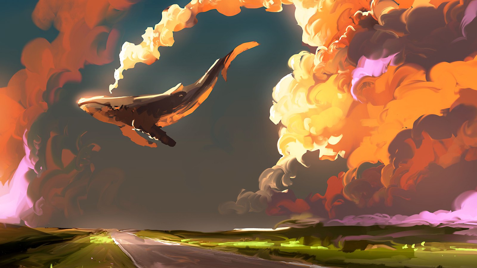 桌面壁纸 029 云中的鱼唯美创意灵感插画3440×1440带鱼屏壁纸 插图