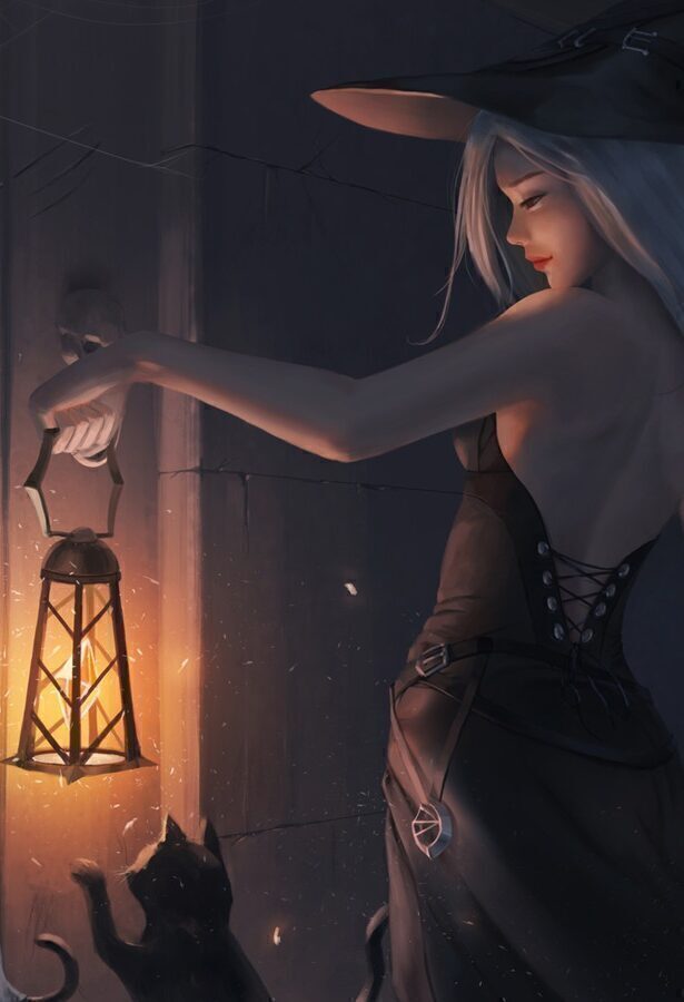 桌面壁纸 006 万圣节快乐 女孩 猫 灯 4k壁纸 3840×2160